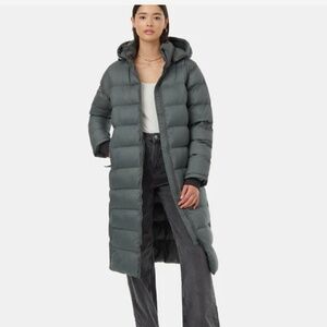 Tentree Long Puffer Coat in Urban Green xs